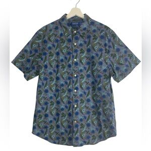 Nautica Men's Blue and Green Patterned Shirt